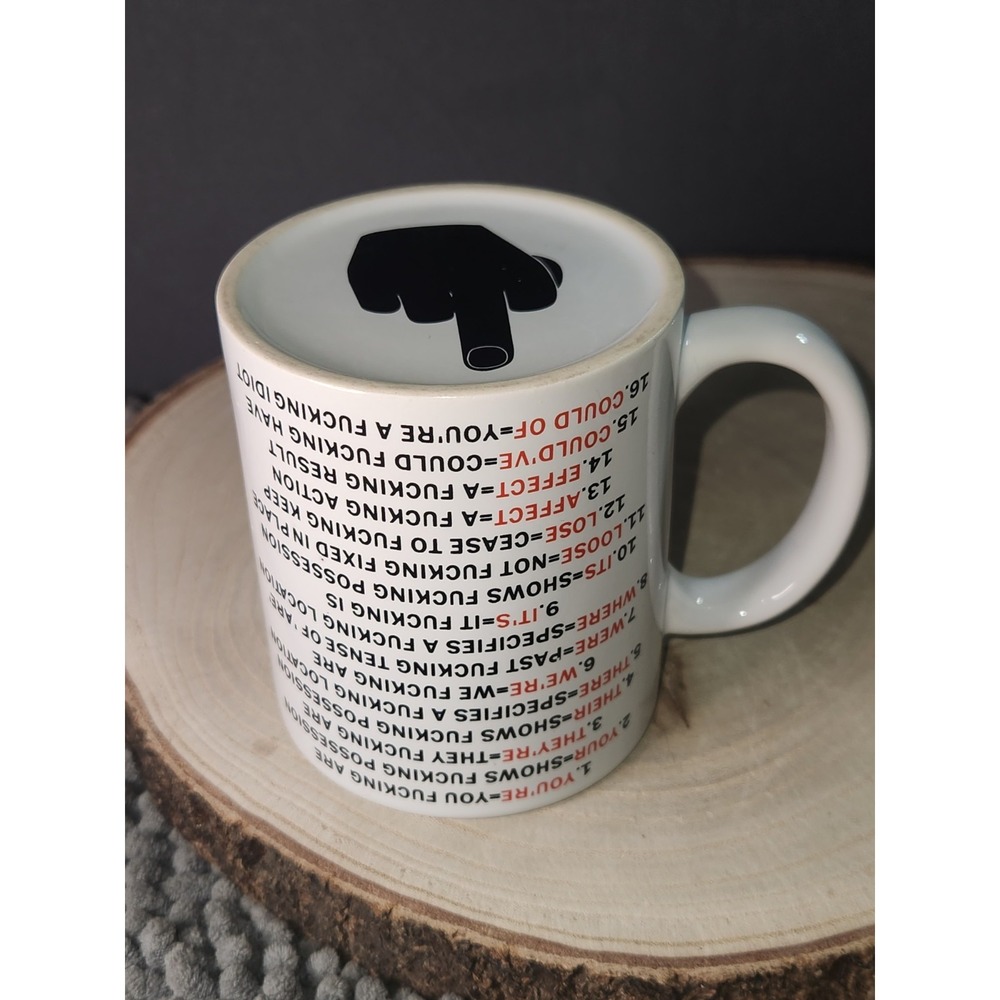 Adult Funny F'n Corrected Grammer 12 oz~ W MIDDLE FINGER  Ceramic Coffee Cup Mug